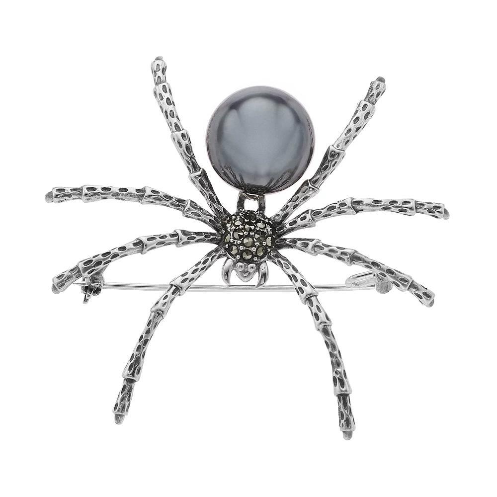Lavish by TJM Sterling Silver Hematite & Marcasite Spider Brooch, Women's, Silver Tone Product Image