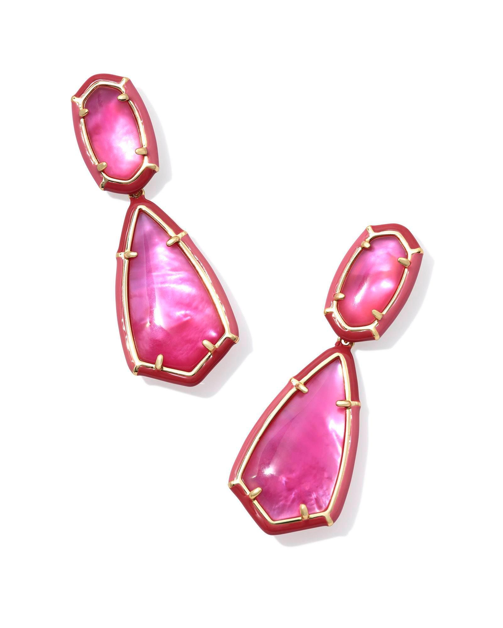 Camry Gold Enamel Frame Statement Earrings in Natural Mother-of-Pearl Product Image