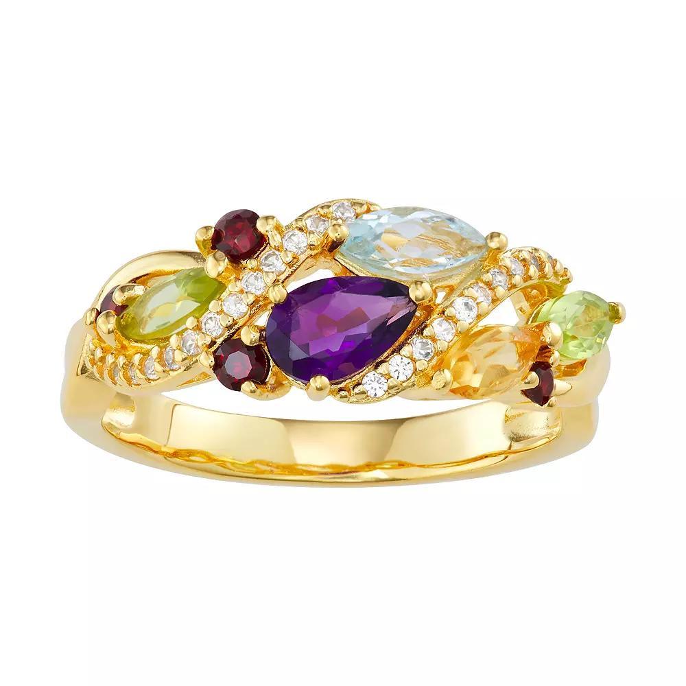 14k Gold Over Silver Multi Gemstone Cluster Ring, Women's, Size: 6, Gold Tone Product Image