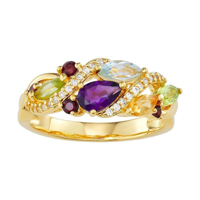 14k Gold Over Silver Multi Gemstone Cluster Ring, Women's, Size: 6, Gold Tone Product Image