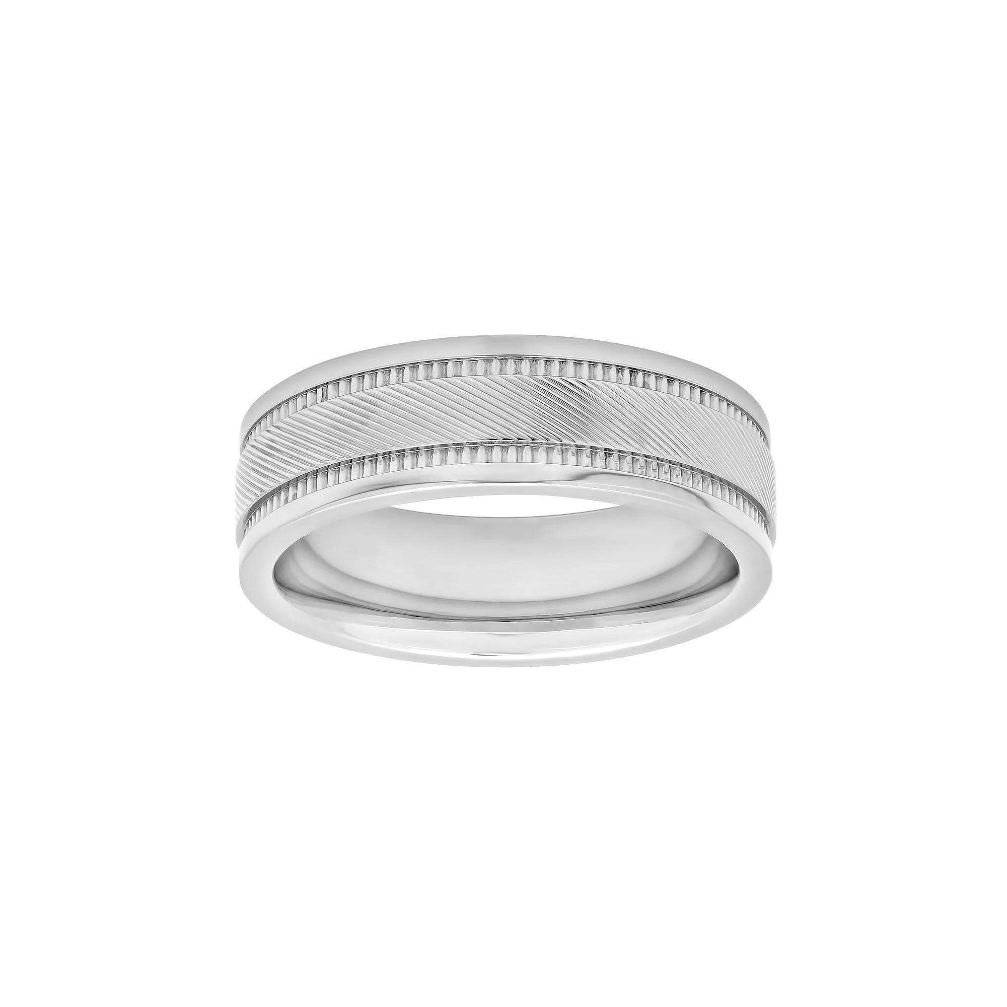 Mens Stainless Steel Textured Wedding Band Grey Product Image