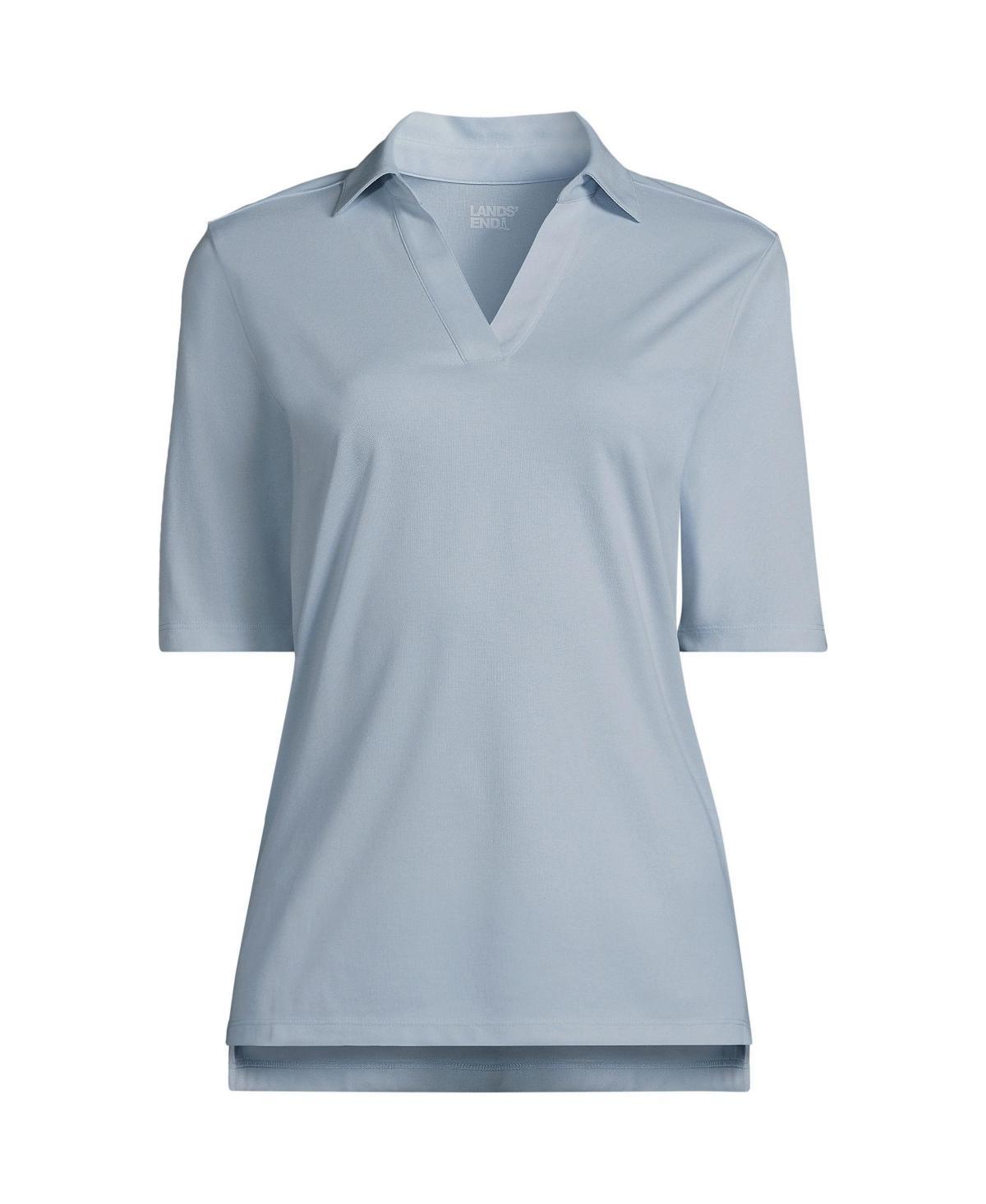 Women's Lands' End Performance Elbow Sleeve Pique Polo Top, Size: Medium, Black Product Image