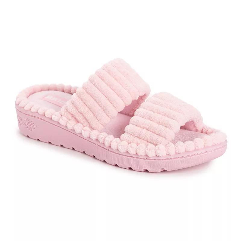 MUK LUKS Cloud Ribbed Terry Womens Double Strap Slide Slippers Pink Product Image