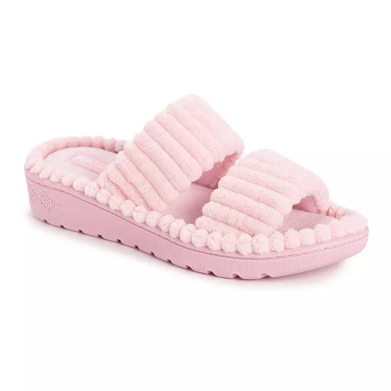 MUK LUKS Cloud Ribbed Terry Womens Double Strap Slide Slippers Pink Product Image