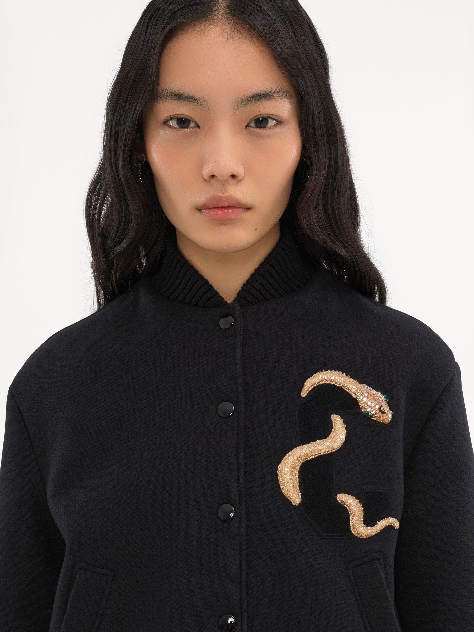 Embroidered bomber jacket in wool drill Product Image