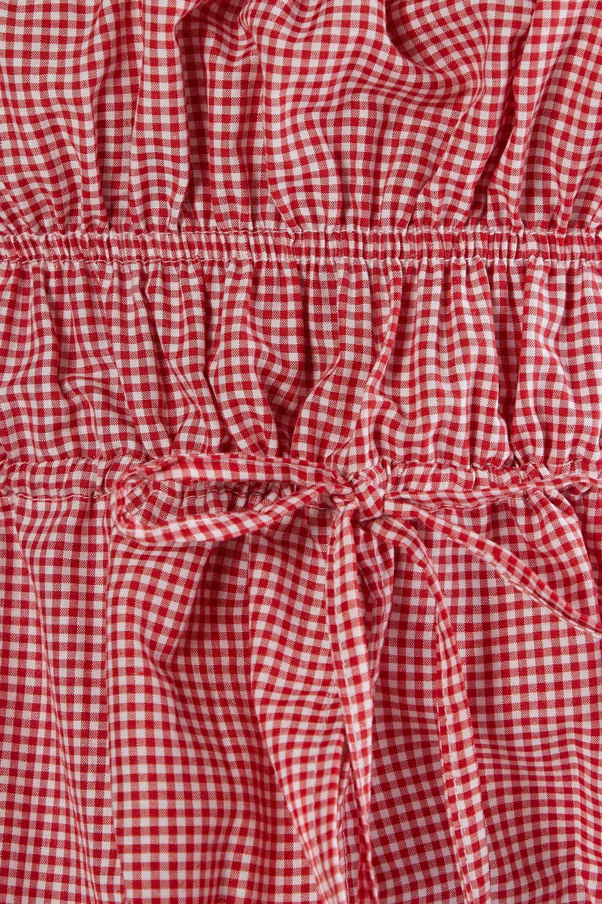 Gingham Ruched Tie Front Top Product Image