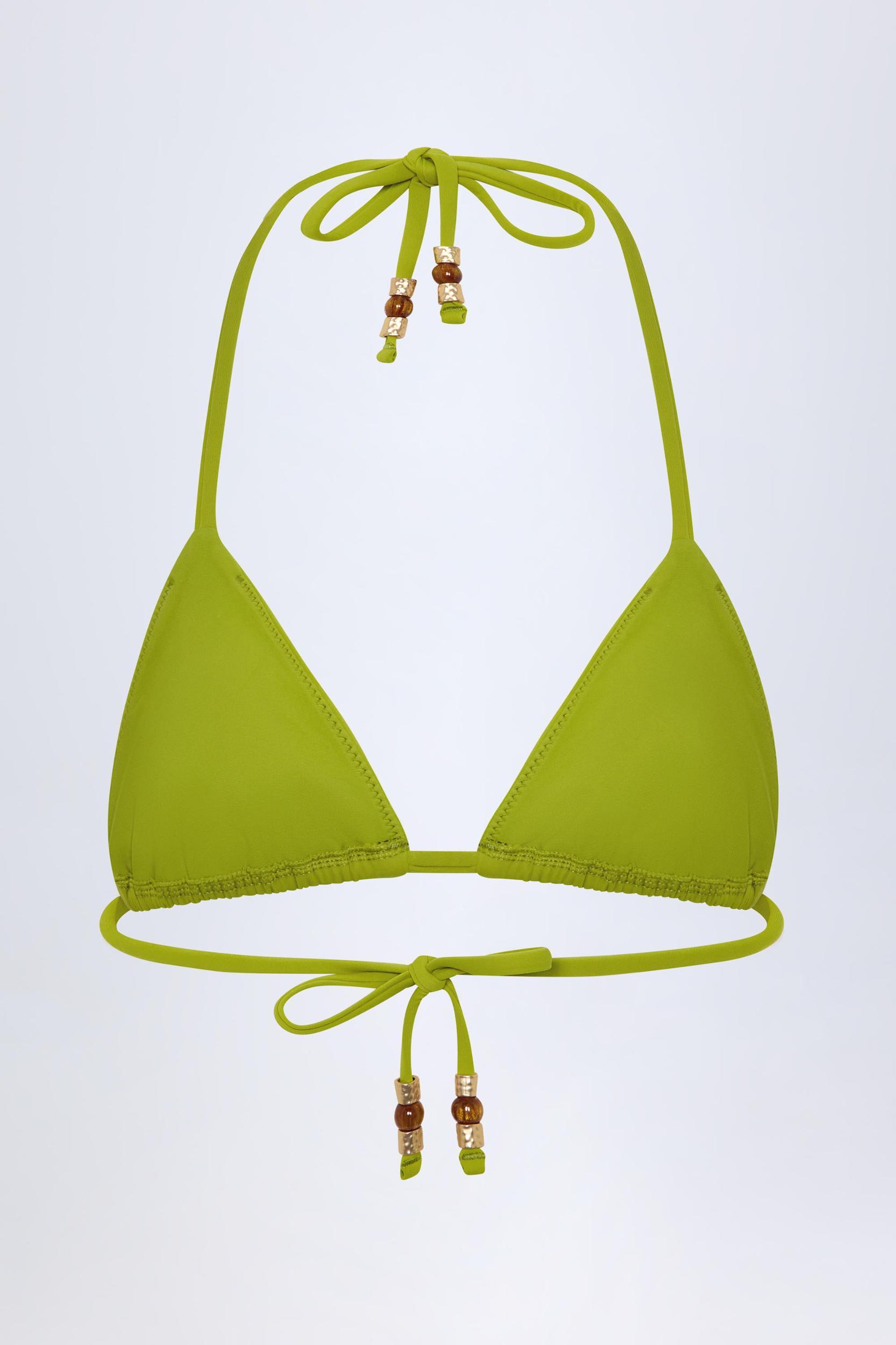 Bead-Detail Triangle Bikini Top in Olive Leopard Hotfix Product Image