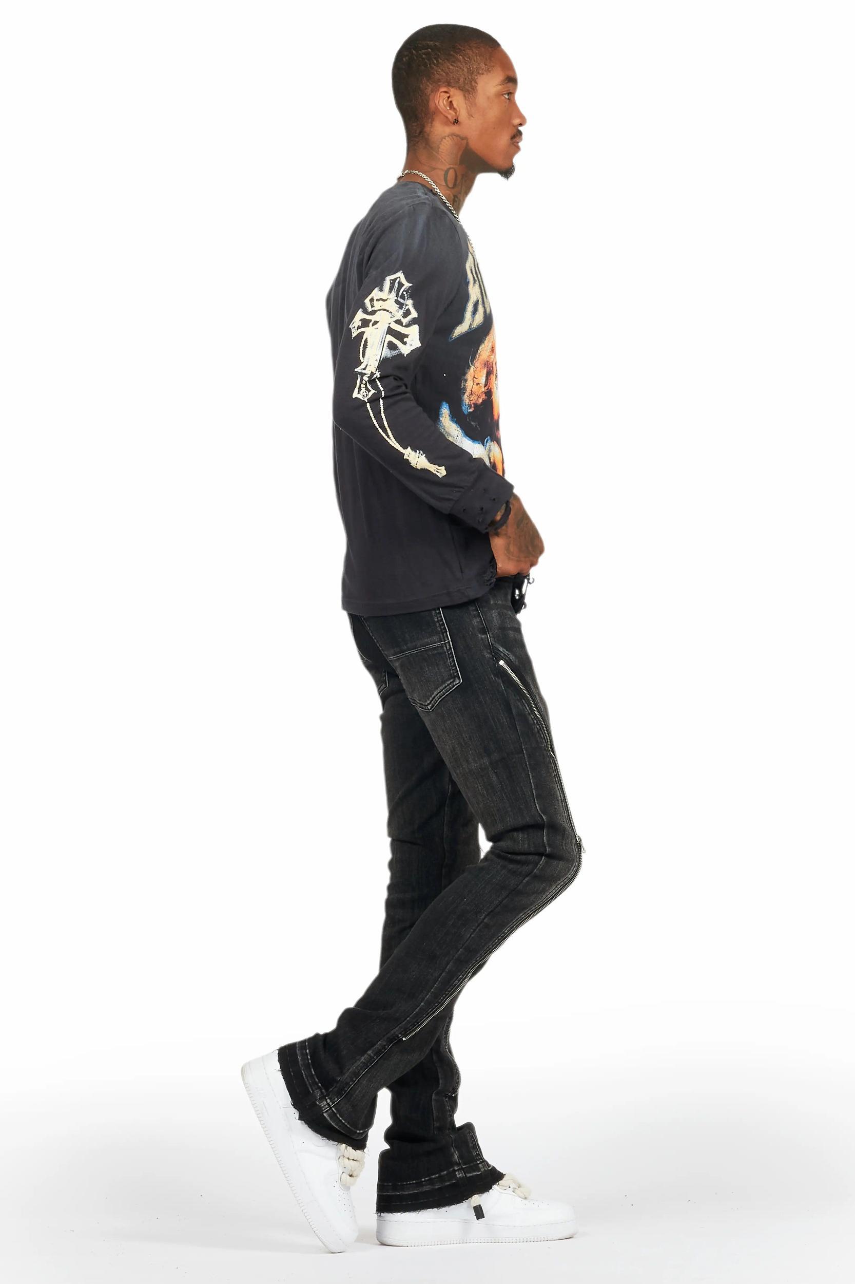 Rani Black Stacked Flare Jean Male Product Image