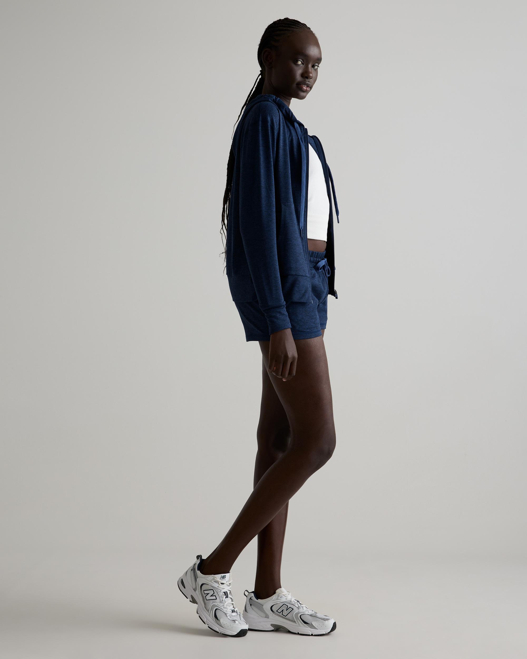Quince | Women's Super Soft Performance Full Zip Hoodie in Navy, Flowknit Activewear, Recycled Polyester Product Image