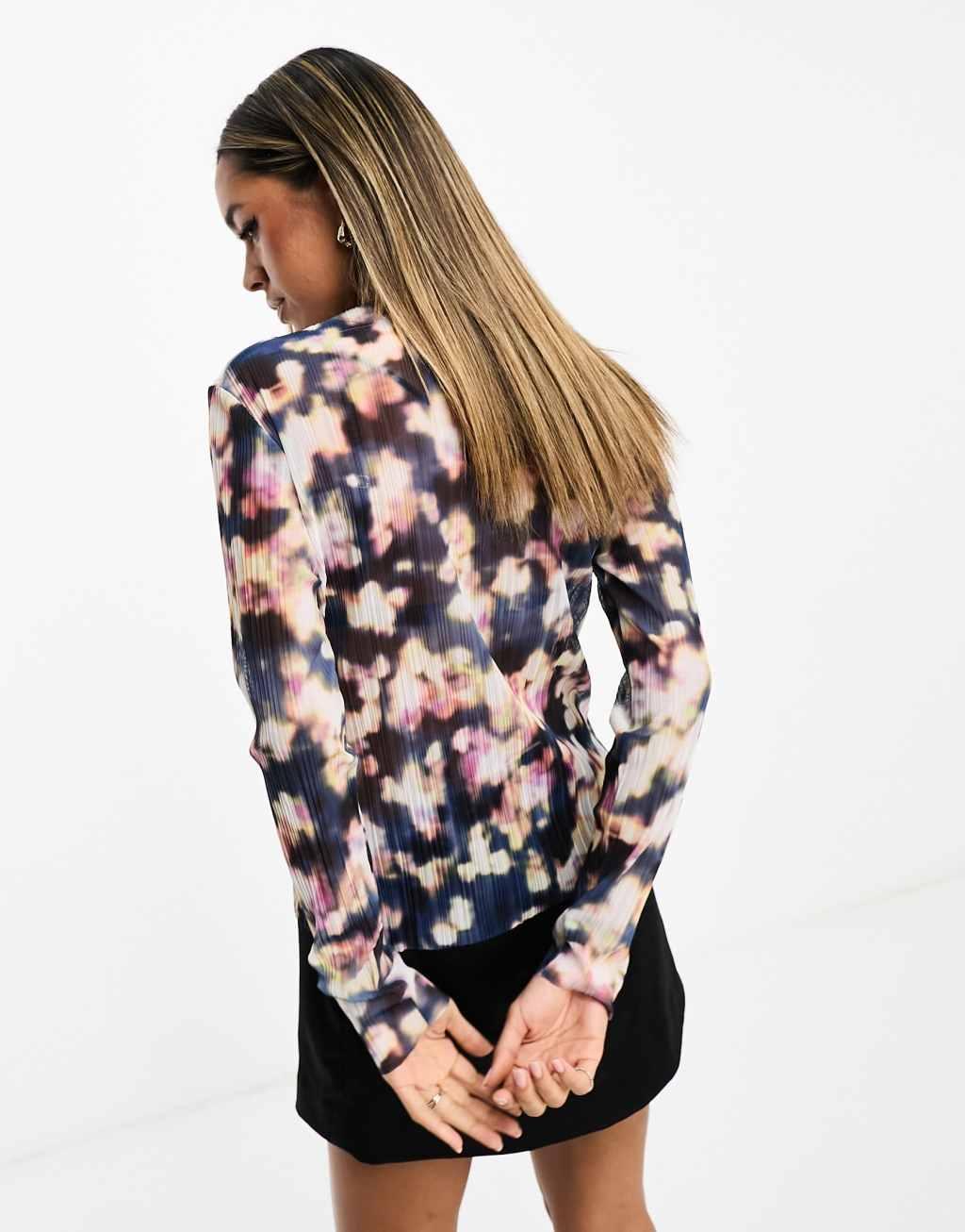 & Other Stories plisse mesh long sleeve top Product Image