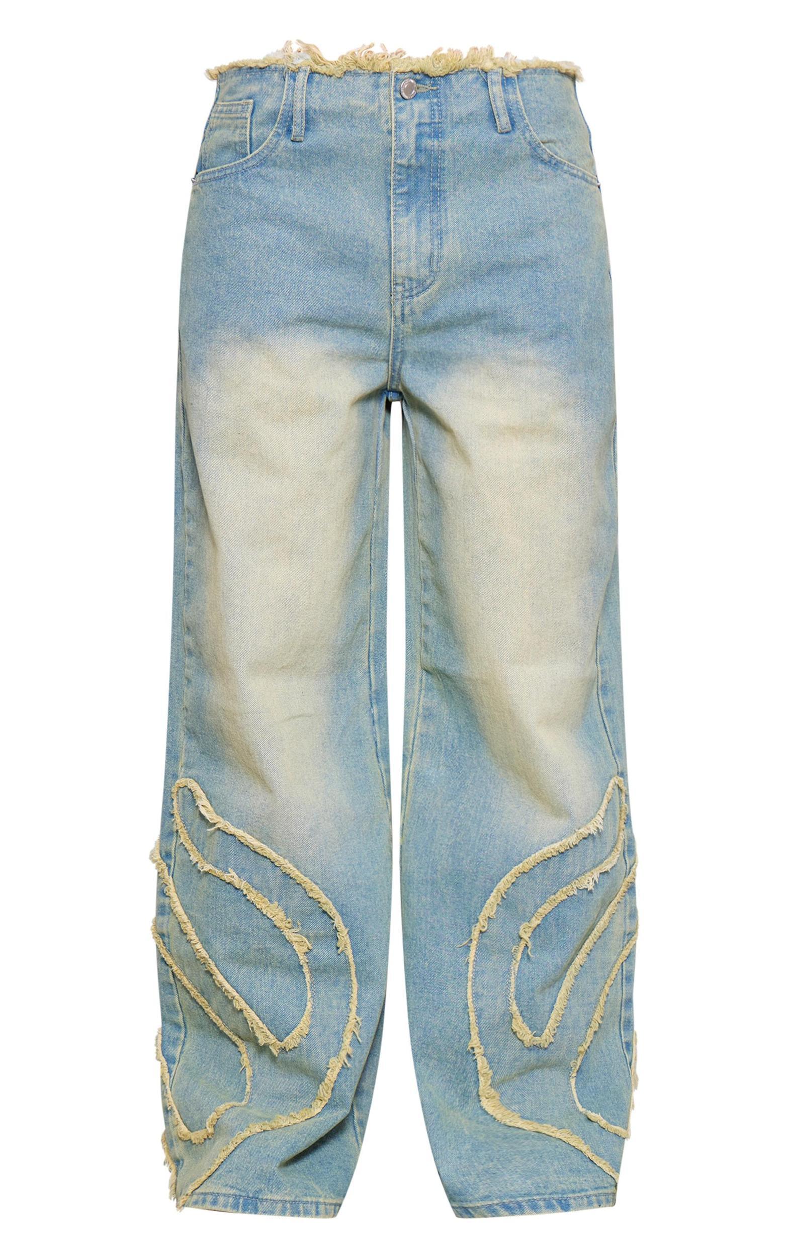 Petite Vintage Bleach Wash Mid Rise Embroidered Wide Leg Jeans Product Image