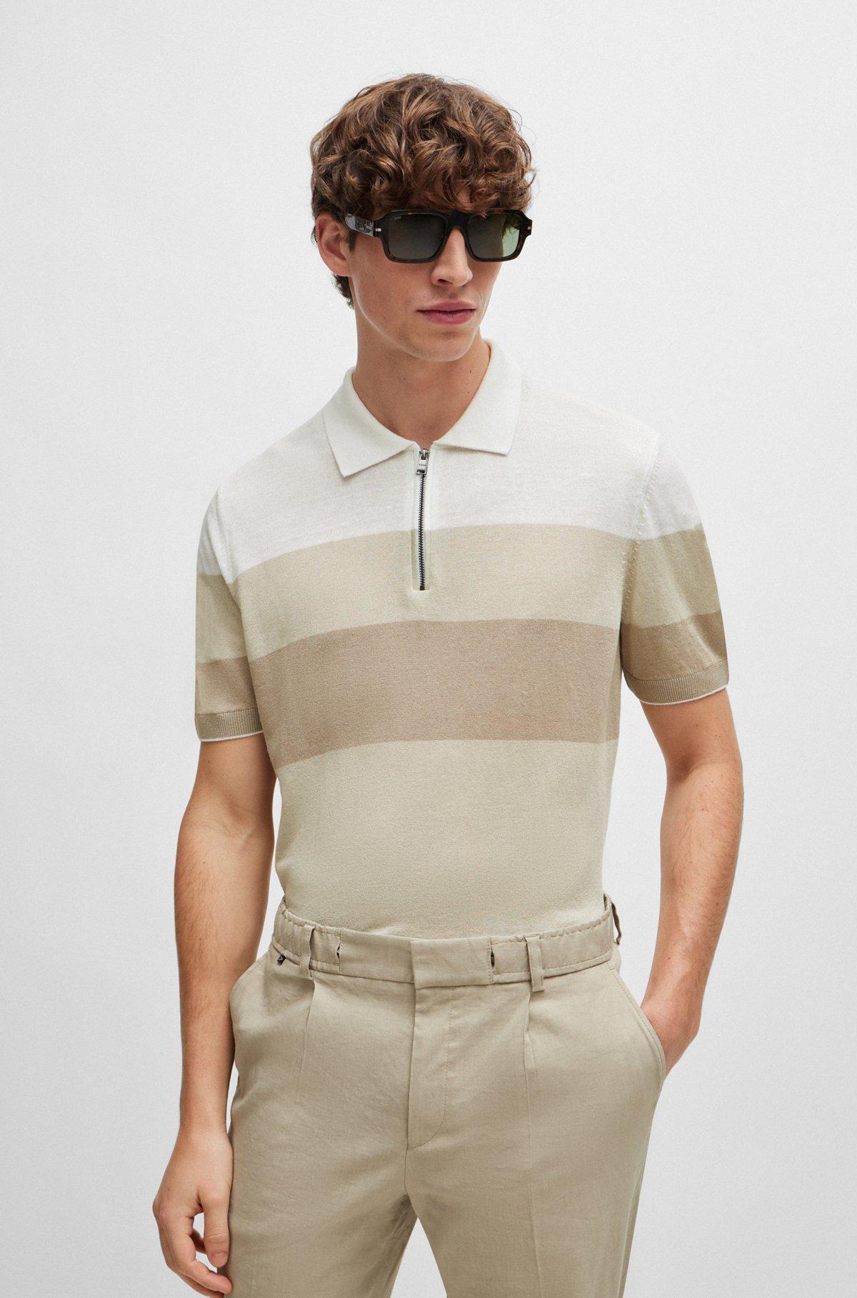 Zip-neck knit polo in a linen blend Product Image