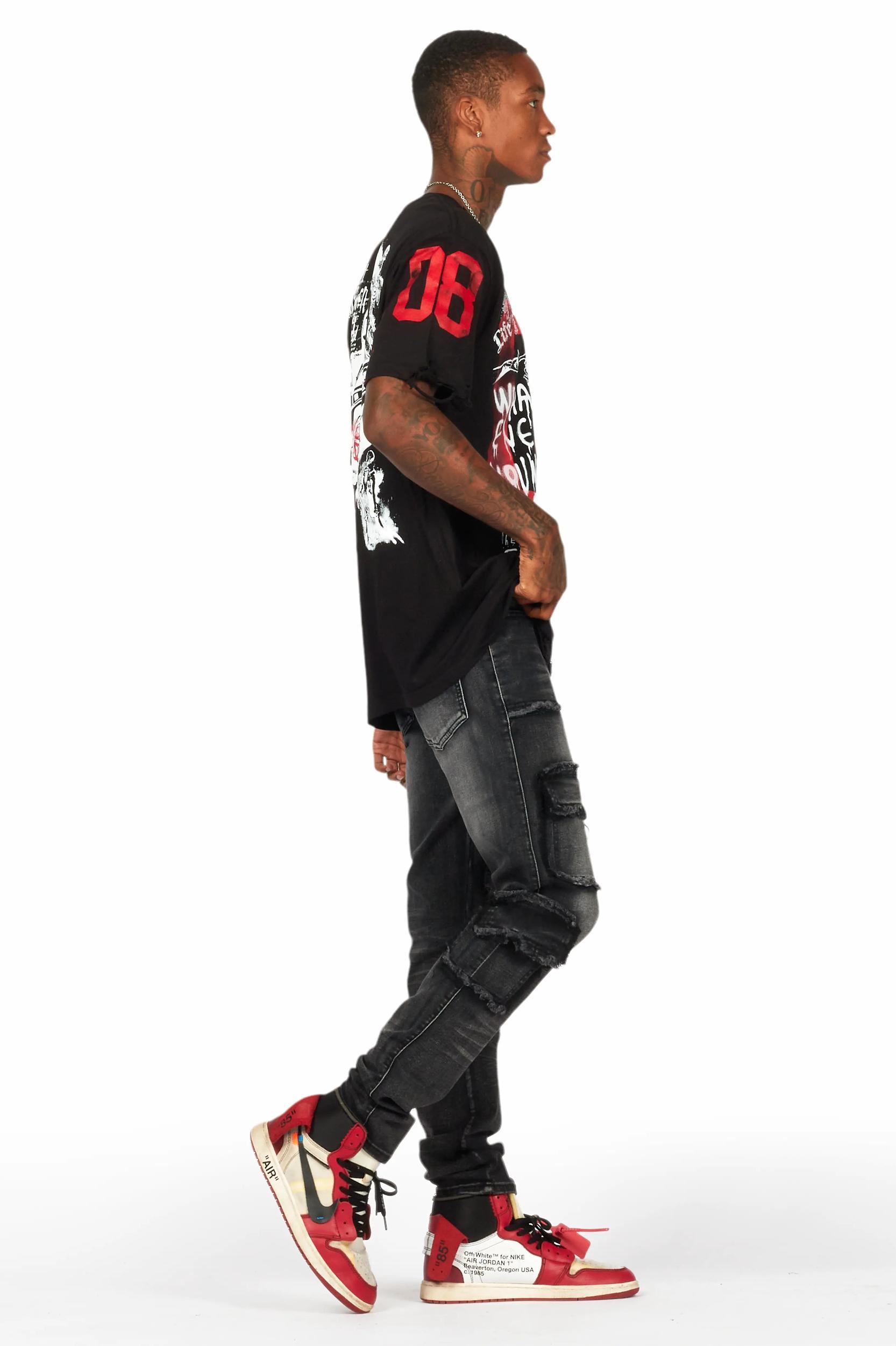 Tyrell Dark Grey Skinny Fit Cargo Jean Male Product Image