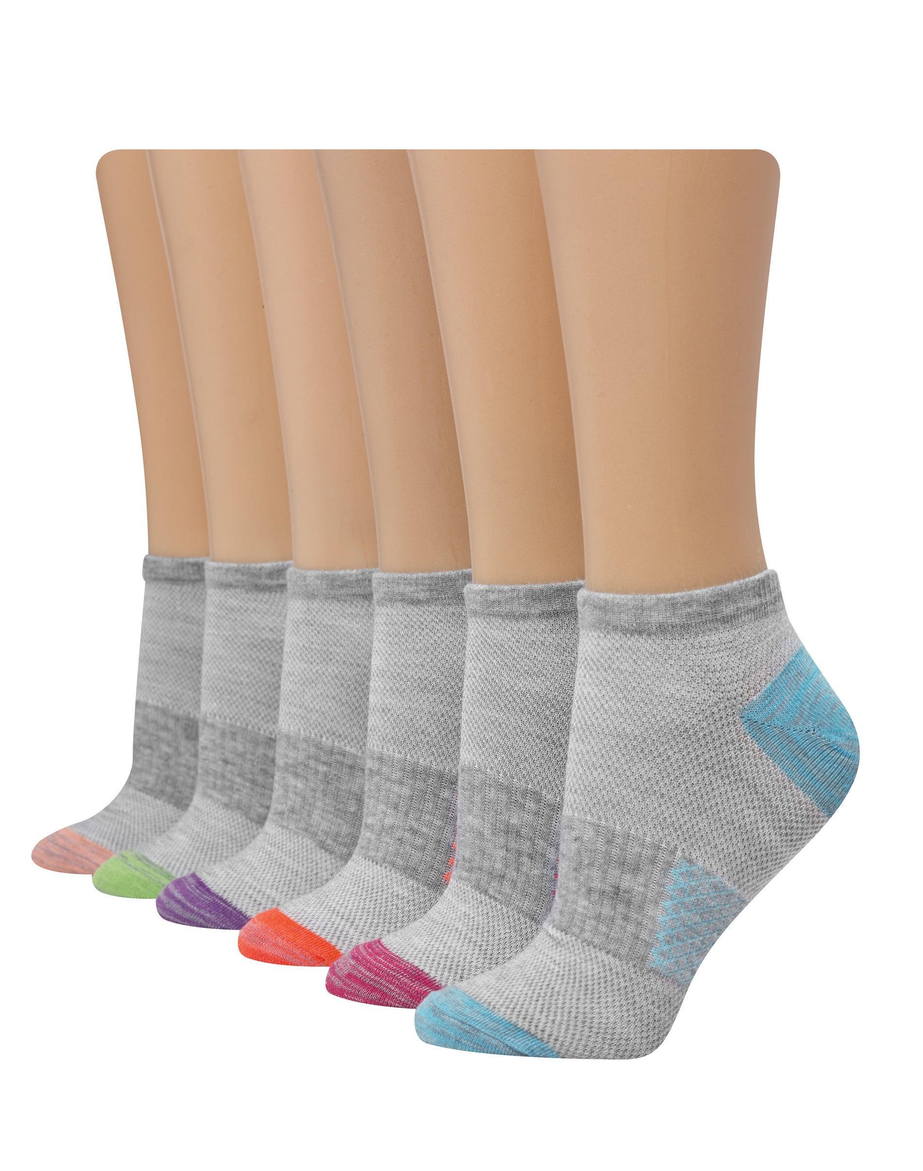 Hanes X-Temp Womens No Show Socks, 6-Pairs Pink Grey Accent Design 5-9 Product Image