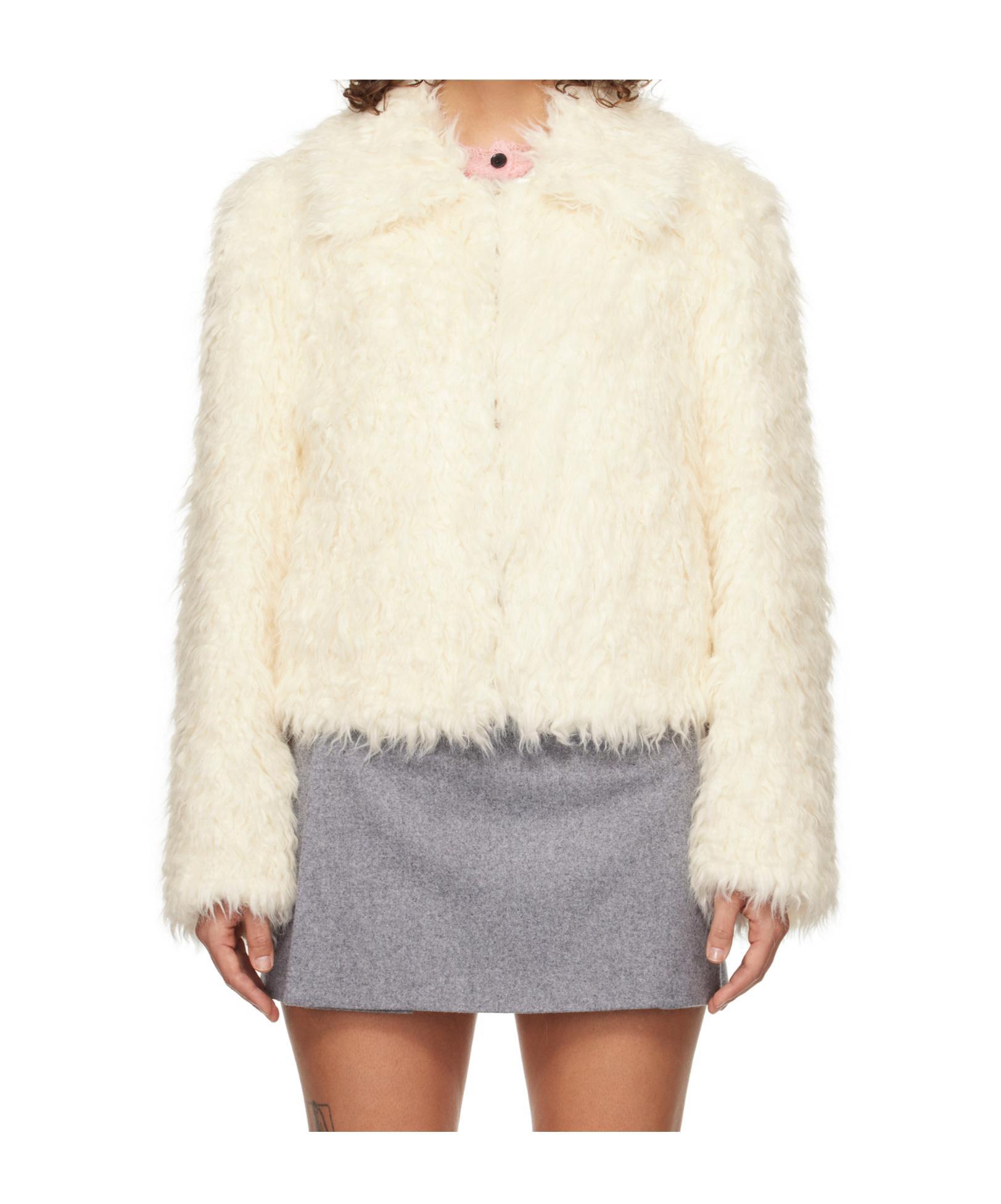 MSGM Long-sleeved Fur Jacket In White Product Image
