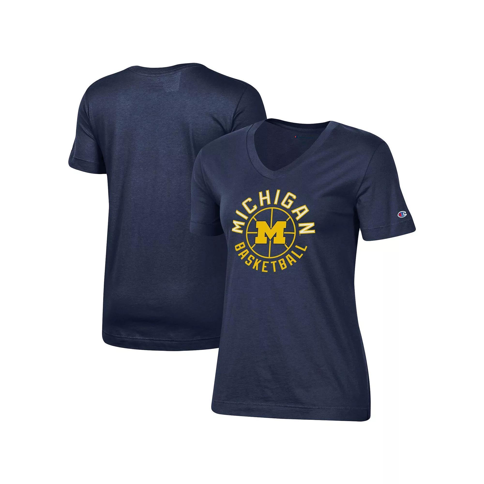 Women's Champion Navy Michigan Wolverines Basketball V-Neck T-Shirt, Size: Medium, Blue Product Image