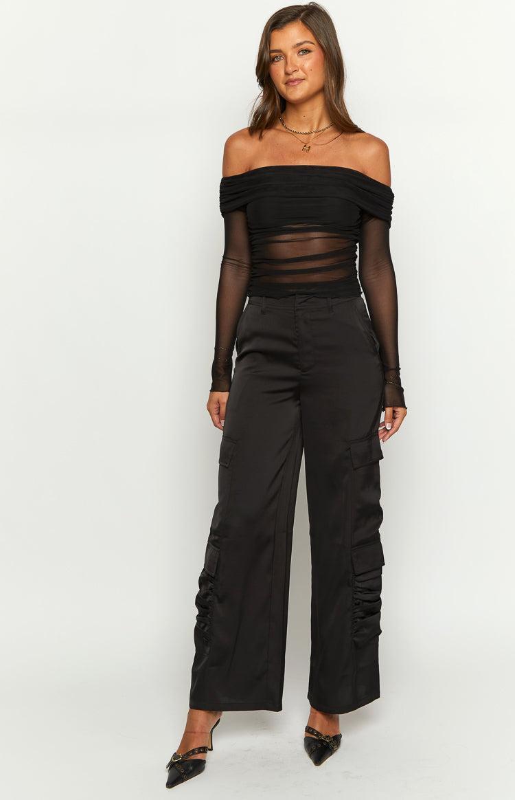 Satin Sapphire Black Cargo Pants Product Image