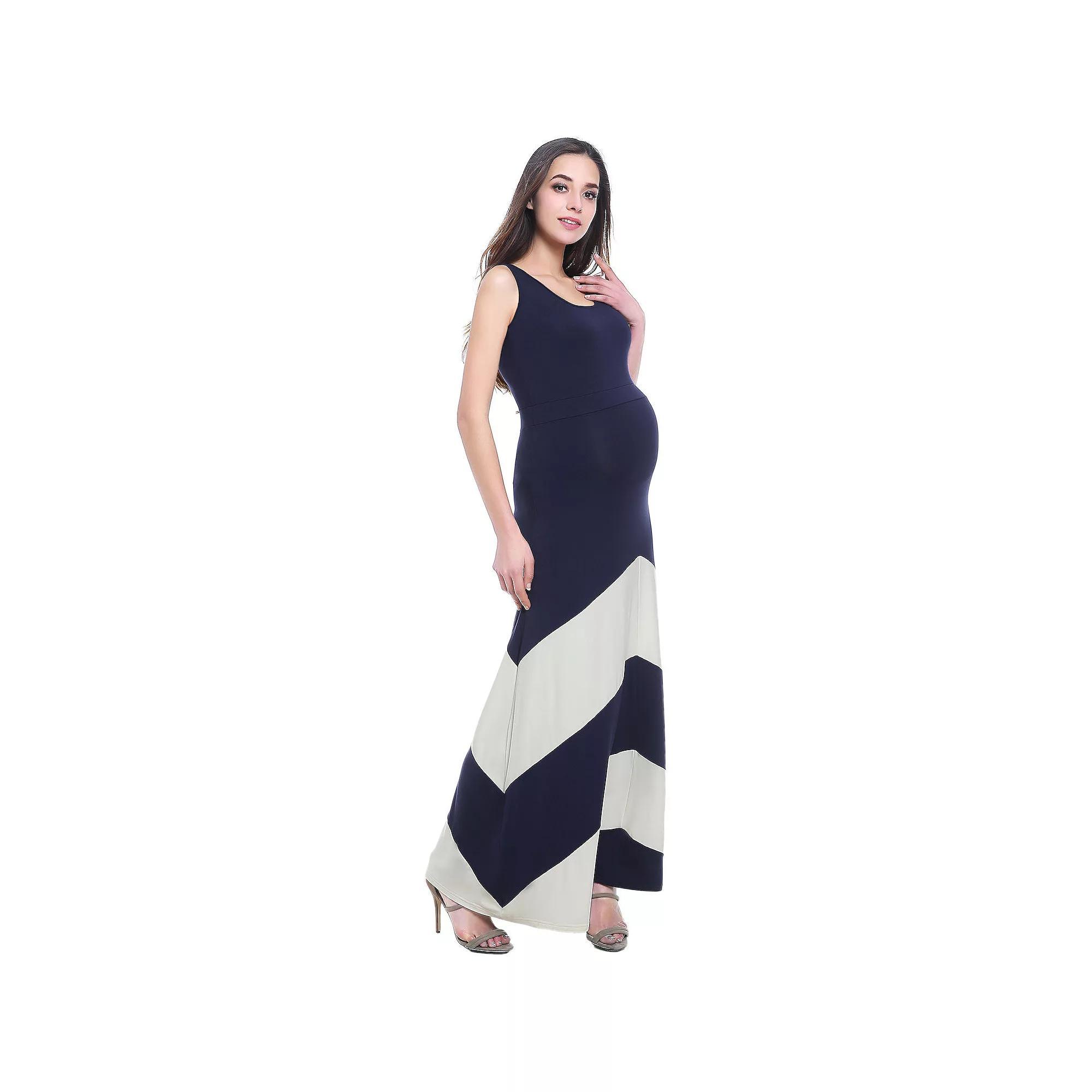 Maternity Pokkori Colorblock Maxi Dress, Women's, Size: Medium-Mat, Navy Ivory Product Image