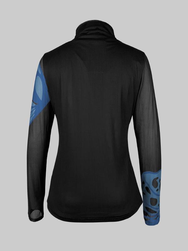 Long Sleeves Skinny Butterfly Print Split-Joint Mock Neck T-Shirts Tops Product Image