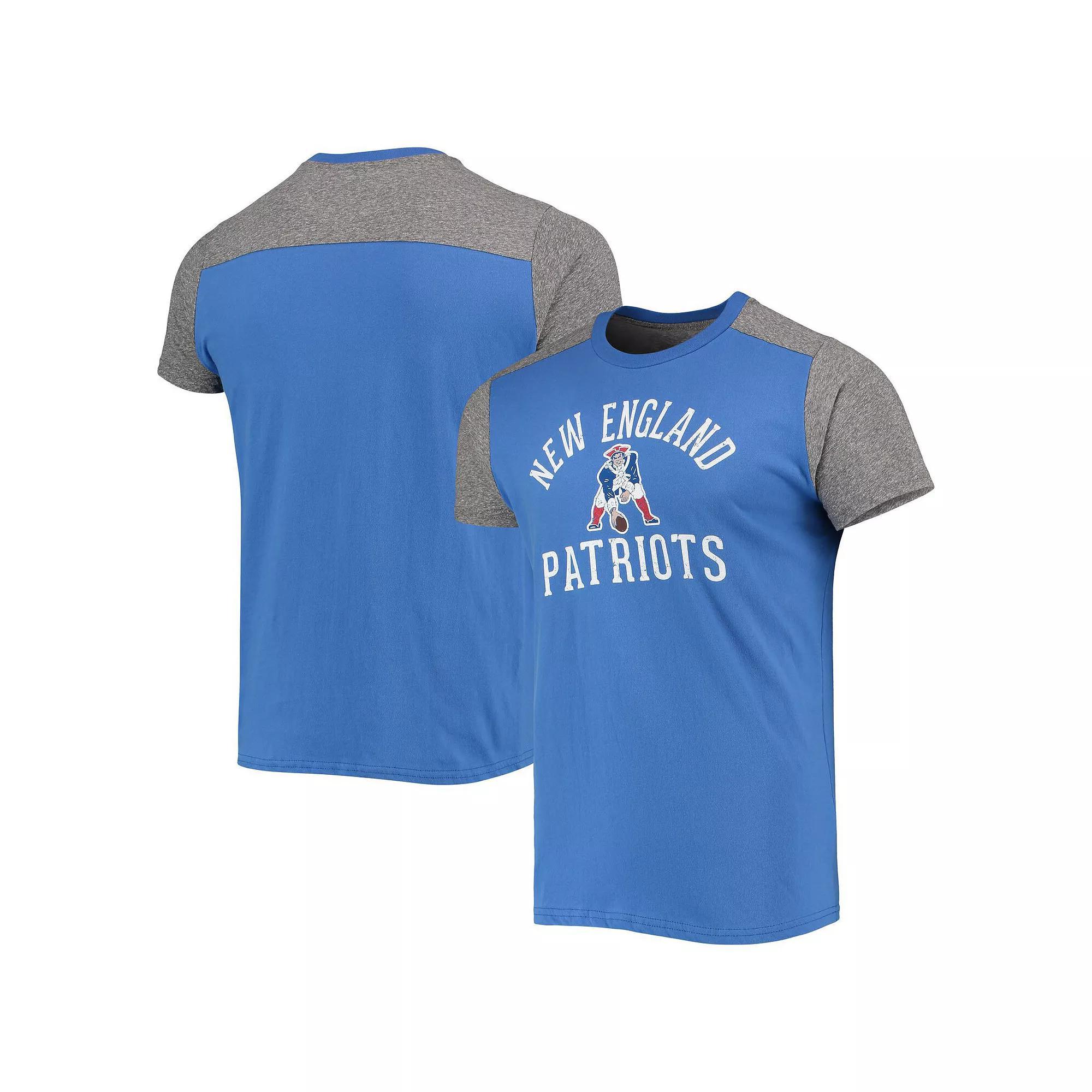 Men's Majestic Threads Royal/Heathered Gray New England Patriots Gridiron Classics Field Goal Slub T-Shirt, Size: Medium, Blue Product Image