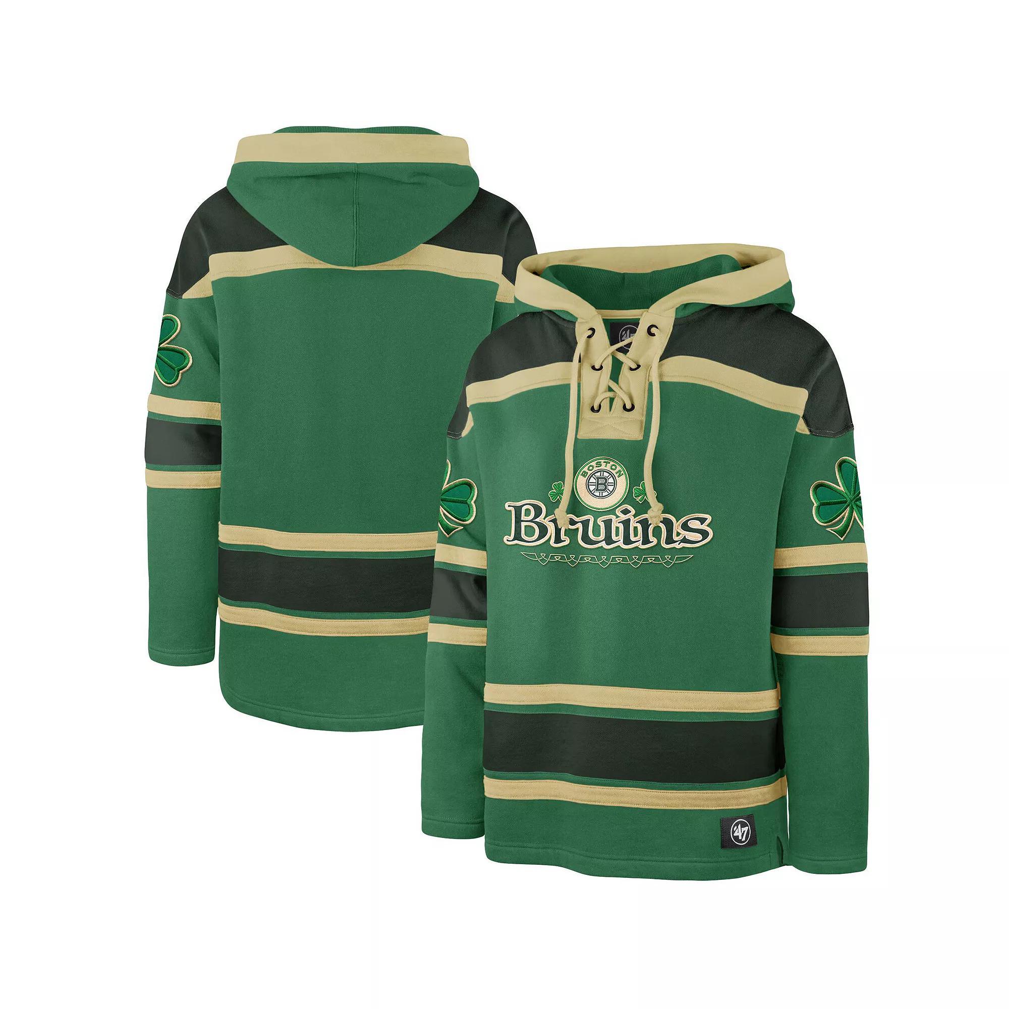 Men's '47  Kelly Green Boston Bruins St. Patrick's Day McLucky Superior Lacer Pullover Hoodie, Size: XL Product Image