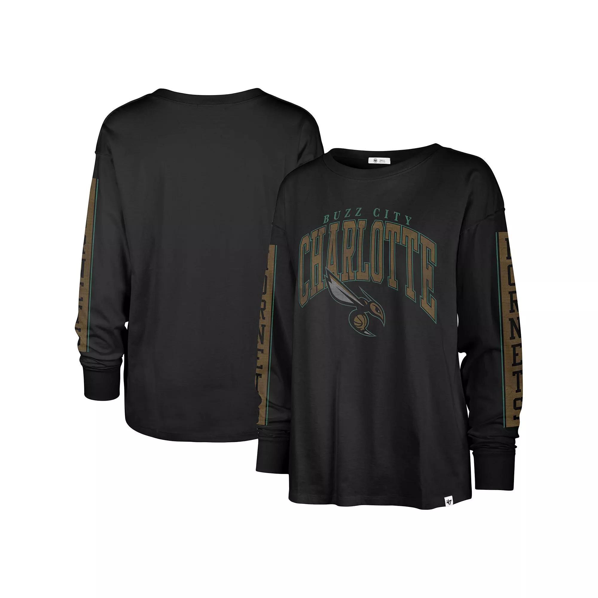 Women's '47 Black Charlotte Hornets City Edition SOA Long Sleeve T-Shirt, Size: Medium, Chr Black Product Image