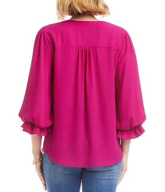 Karen Kane V-Neck 3/4 Lantern Sleeve Asymmetric Top Product Image