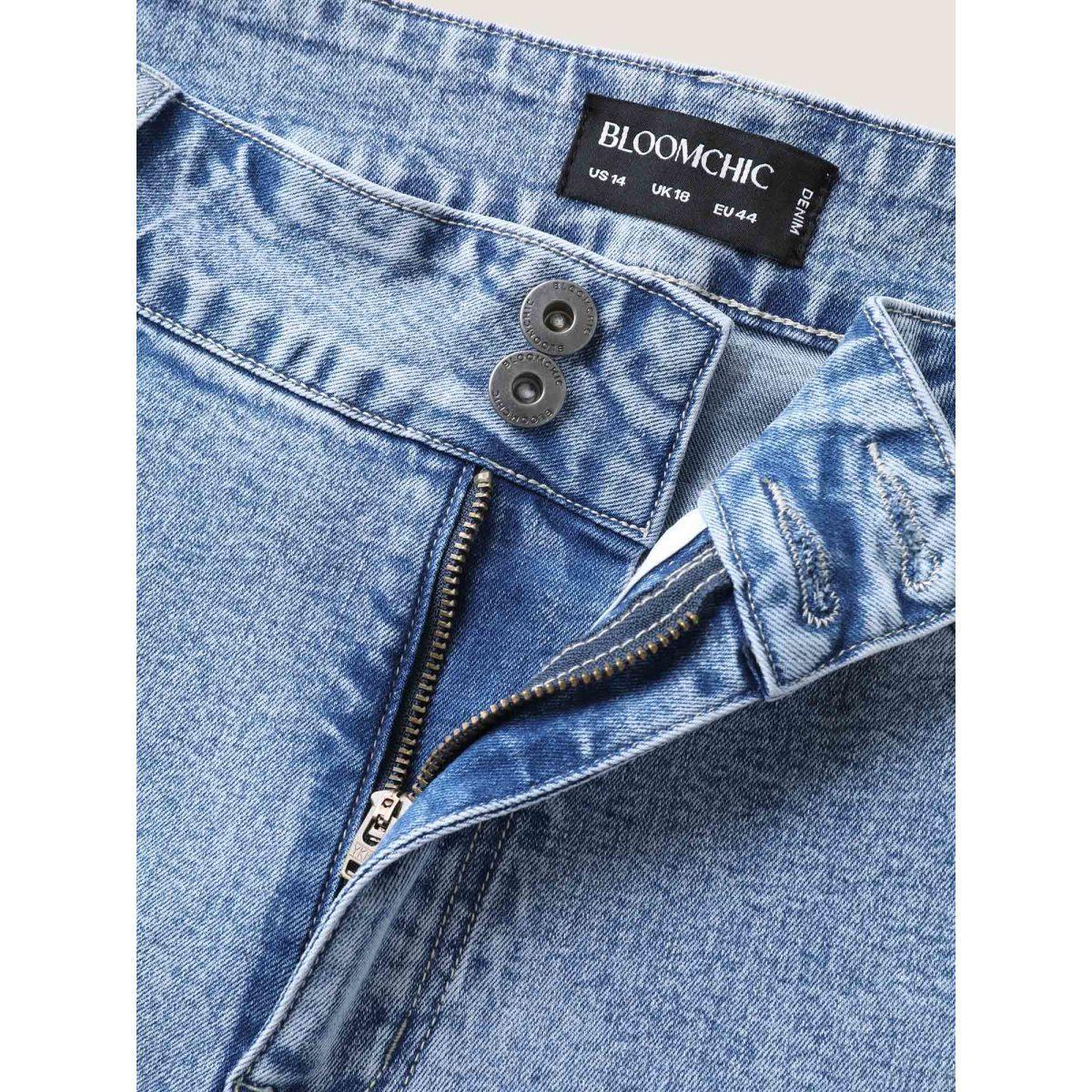 Plus Size Classic Cut Wide-Leg Crop Jeans Women Midblue High stretch Slanted pocket Jeans BloomChic 12/L Product Image