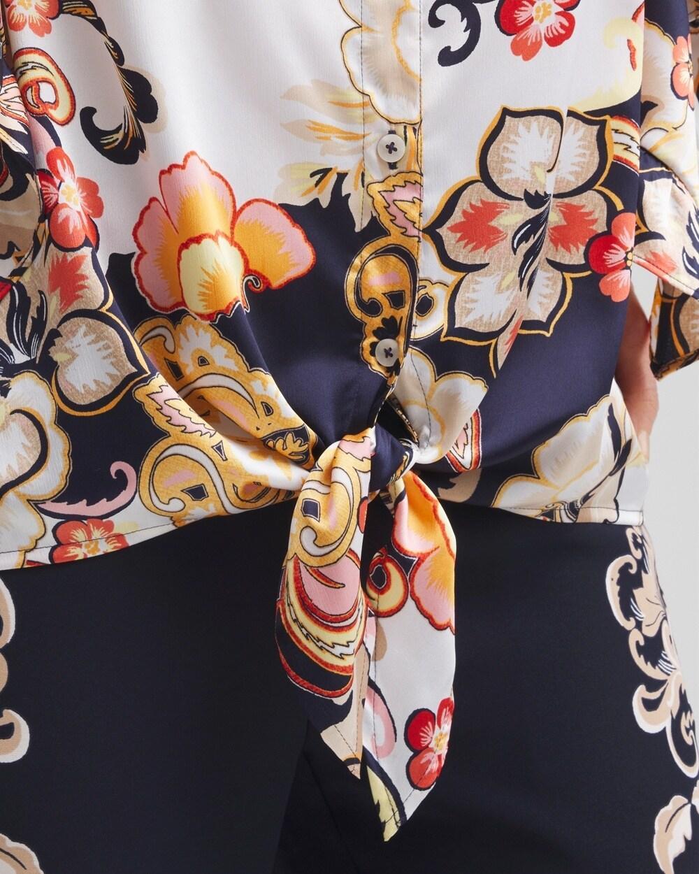 Satin Ruffle Sleeve Tie Front Shirt Product Image