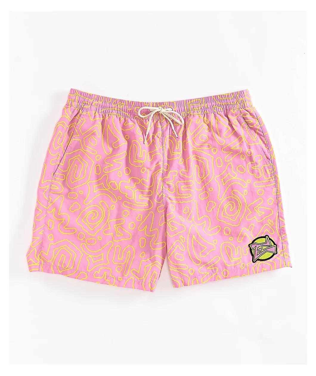 Empyre Squiggle Floater Pink & Yellow Board Shorts Product Image