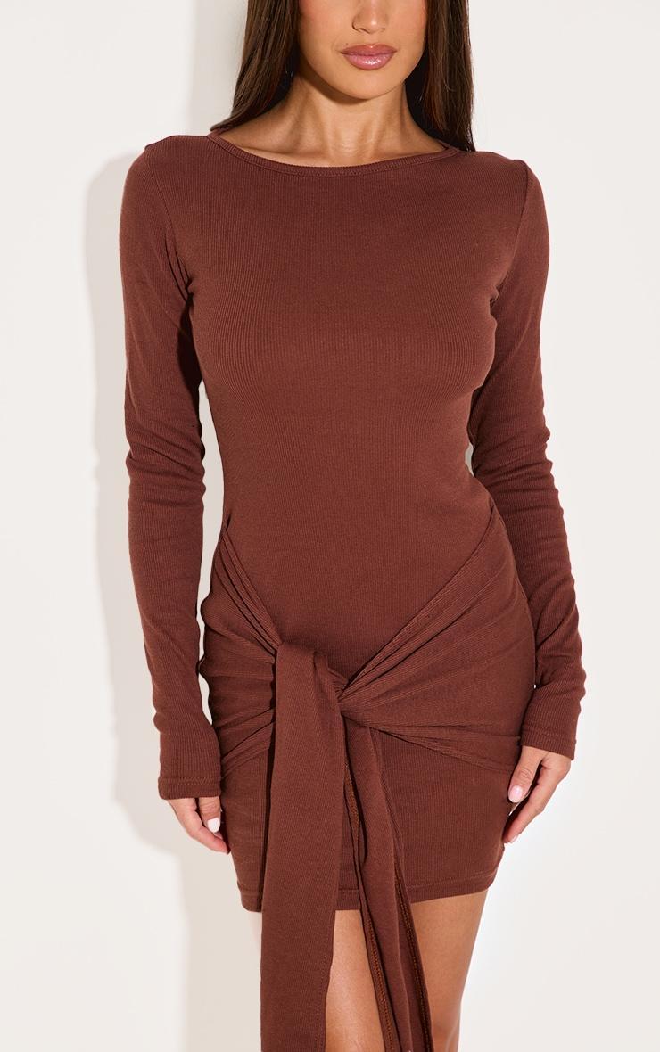 Chocolate Boat Neck Wrap Mini Dress Product Image
