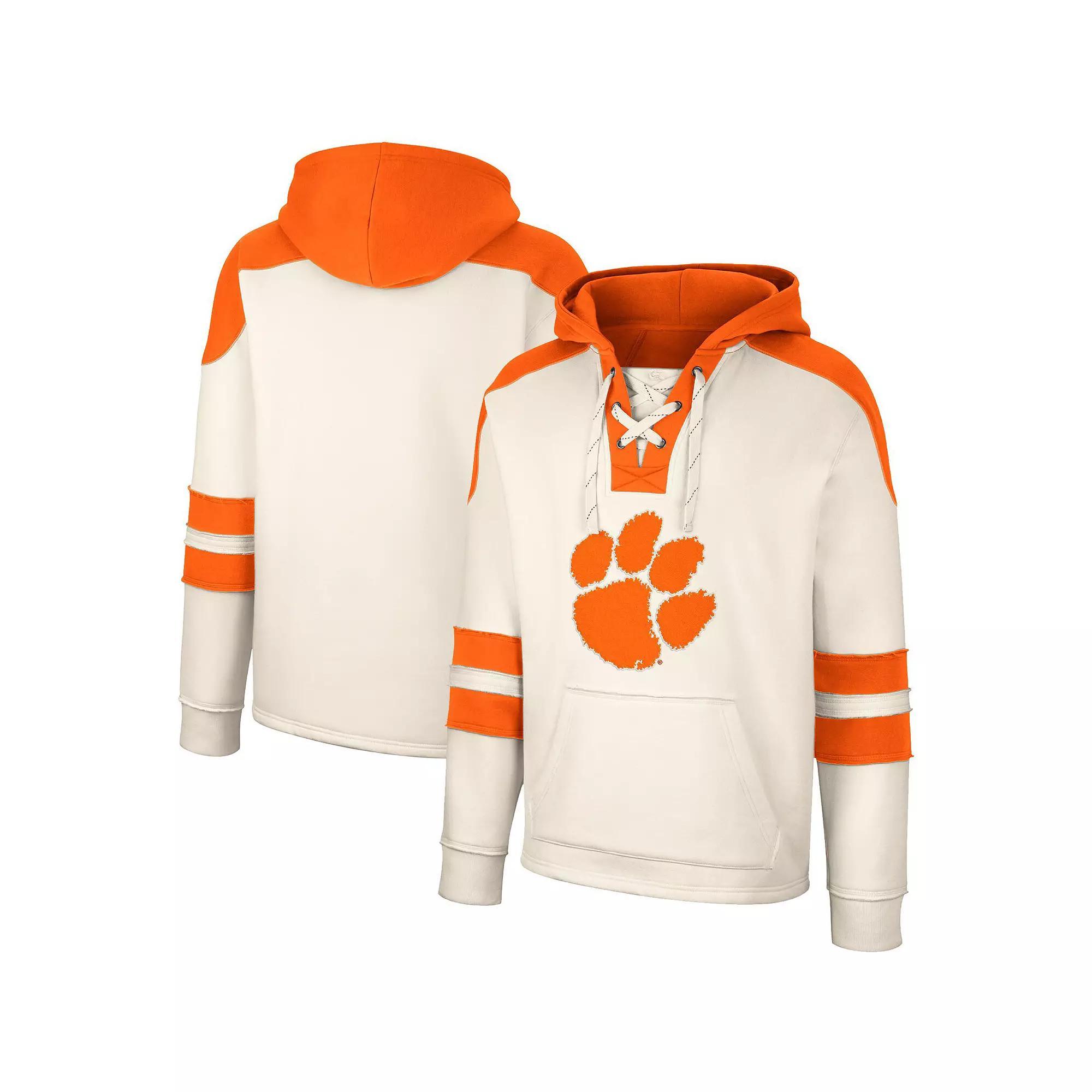 Men's Colosseum Cream Clemson Tigers Lace-Up 4.0 Vintage Pullover Hoodie, Size: 2XL, Beige Product Image