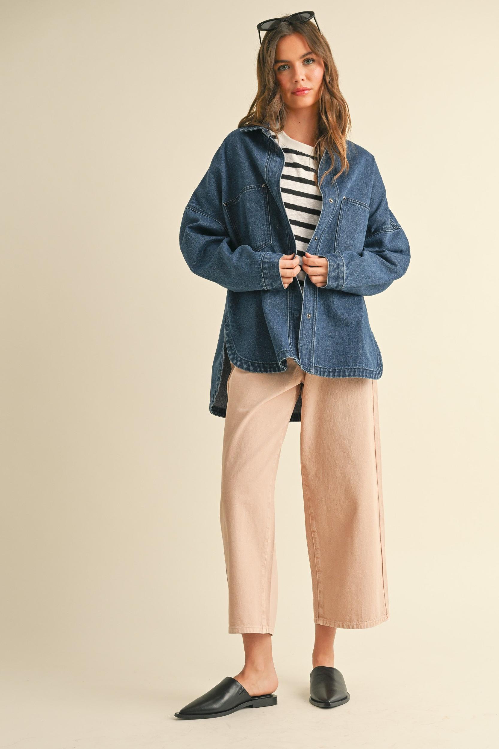 Washed Dark Denim Oversized Jacket Product Image