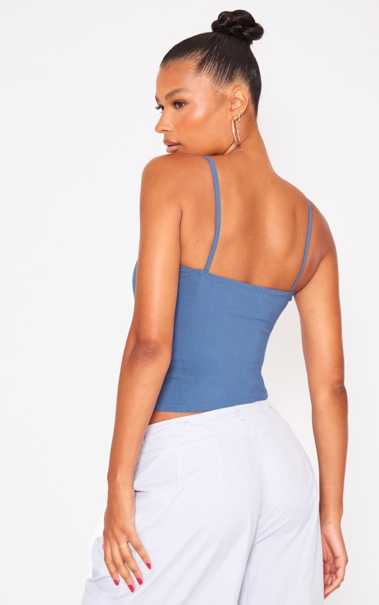Petrol Blue Stretch Woven Fitted Bust Hardware Detail Strappy Cami Top Product Image