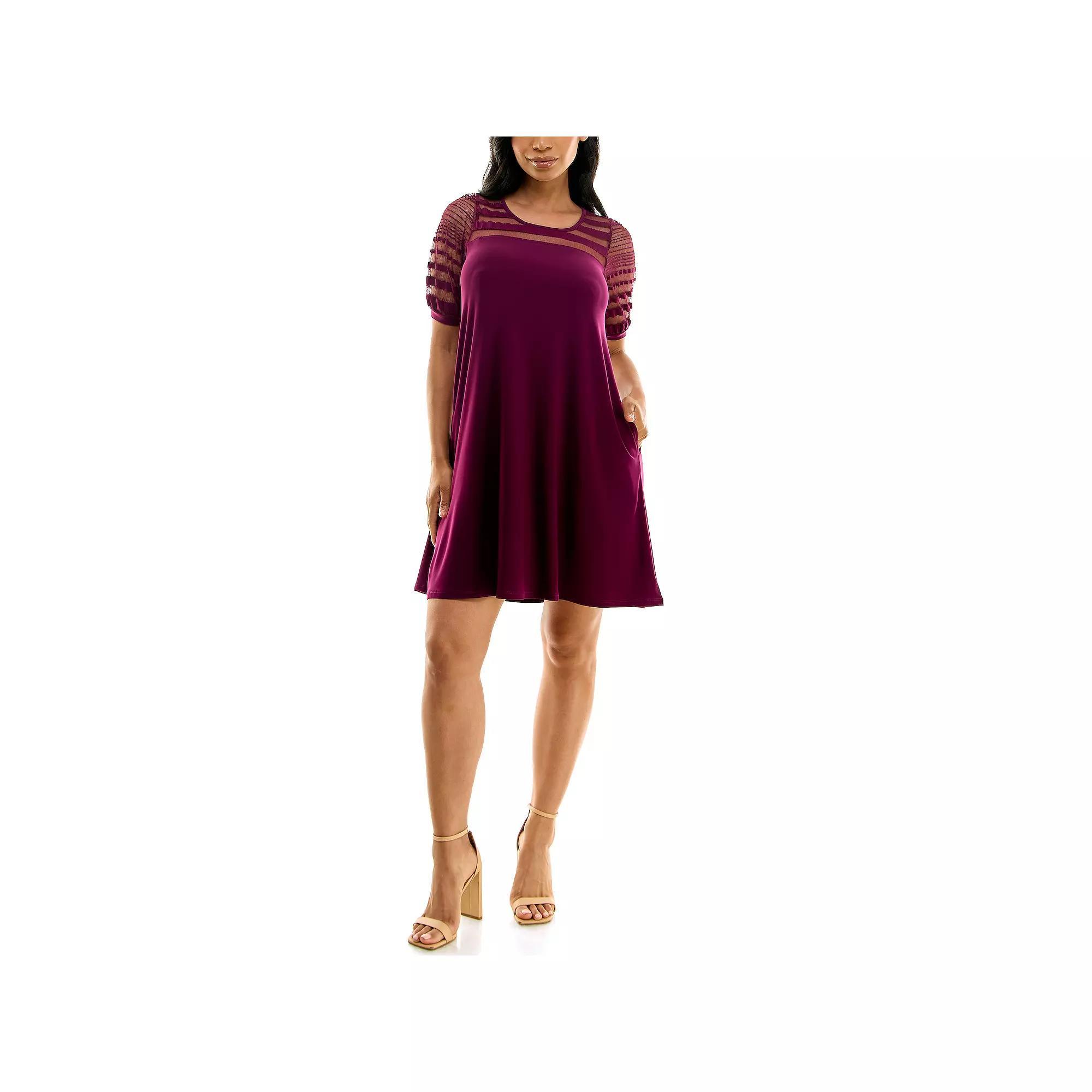 Women's Nina Leonard Semi-Sheer Dress, Size: Medium, Crisp Pink Product Image