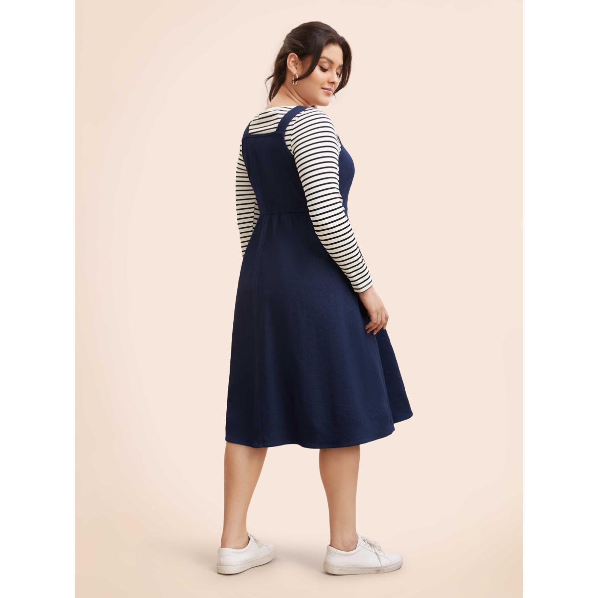 Plus Size Denim Elastic Waist Overall Dress Indigo Women Casual Non V-neck Sleeveless Curvy BloomChic 18-20/2X Product Image