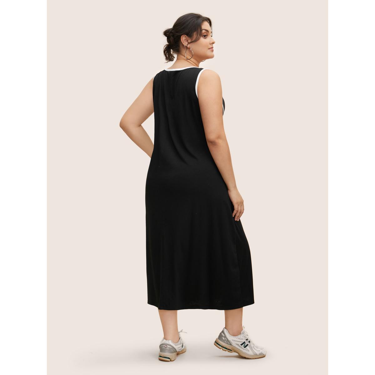 Plus Size Square Neck Contrast Trim Midi Dress Black Women Casual Contrast Square Neck Sleeveless Curvy BloomChic 18-20/2X Product Image
