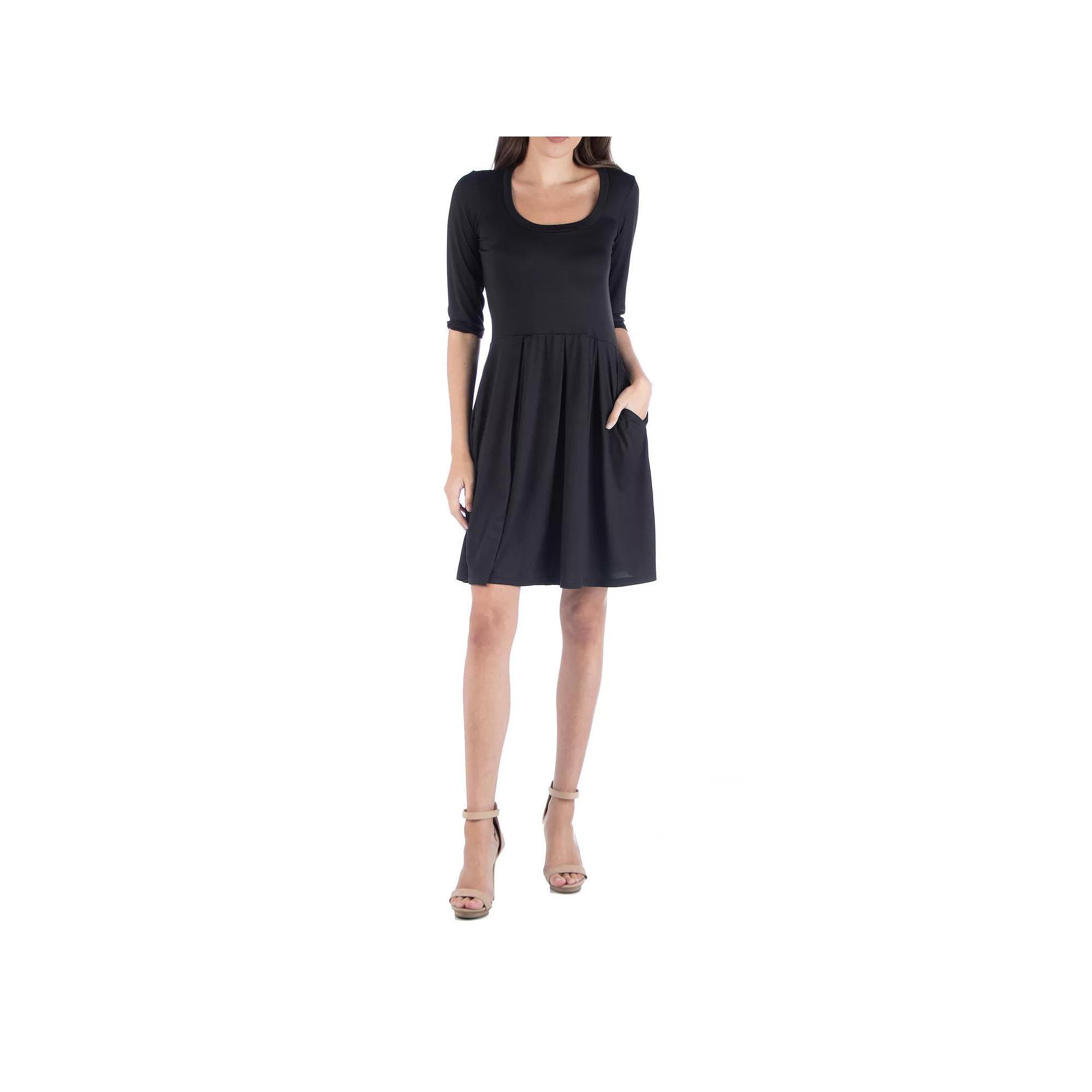 Womens 24Seven Comfort Apparel Three-Quarter Sleeve Fit And Flare Mini Dress Product Image