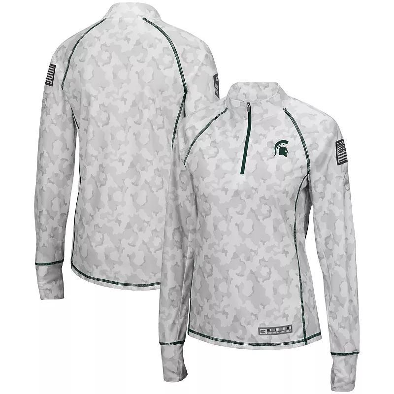 Women's Colosseum White Michigan State Spartans OHT Military Appreciation Officer Arctic Camo 1/4-Zip Jacket, Size: Medium Product Image
