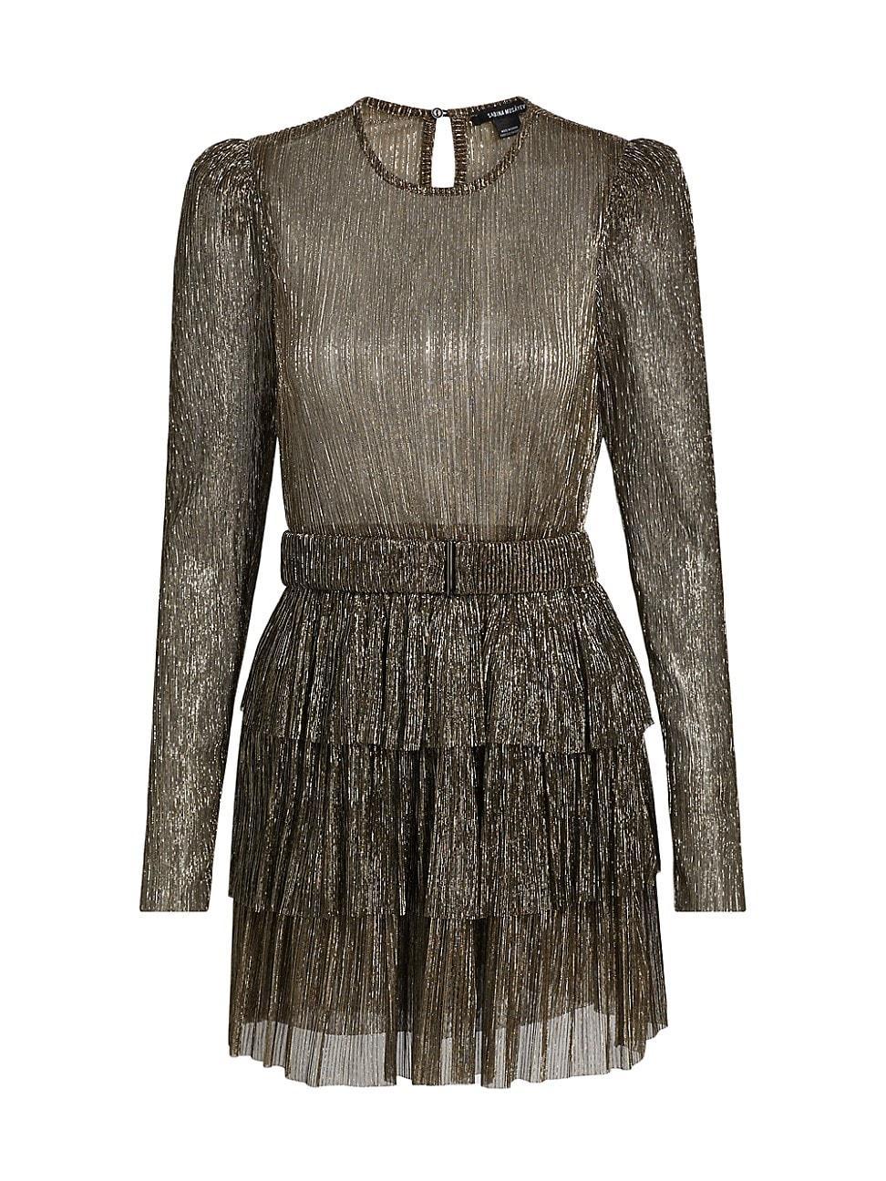 Womens Monique Belted Metallic Knit Minidress Product Image