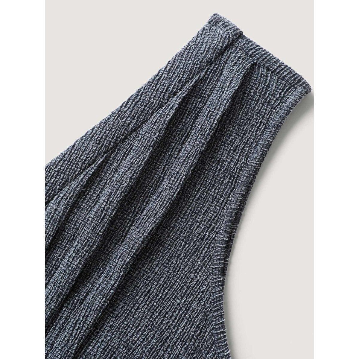 Plus Size Stone Stretchy Textured Pleated Wide-Leg Jumpsuit Women Sleeveless V-neck Everyday-Casual Loose Jumpsuits BloomChic 30/6X Product Image