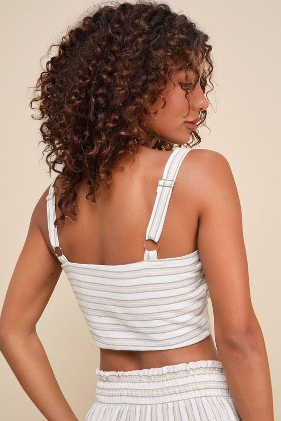 Endless Leisure Beige Multi Striped Cropped Sleeveless Top Product Image