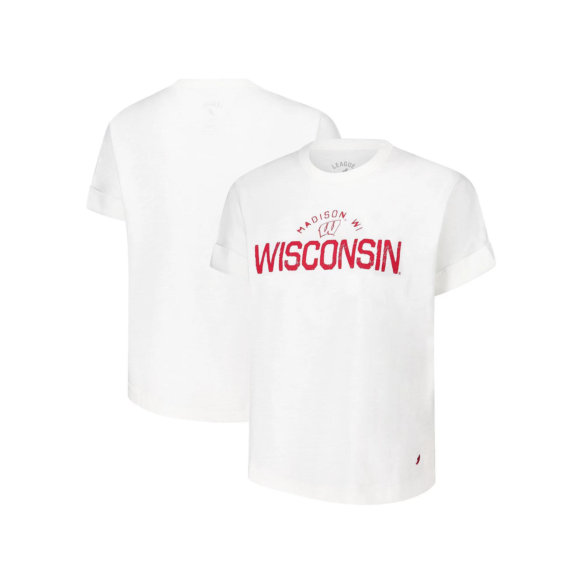 Women's League Collegiate Wear White Wisconsin Badgers Slub Rolled Cuff T-Shirt, Size: Large Product Image