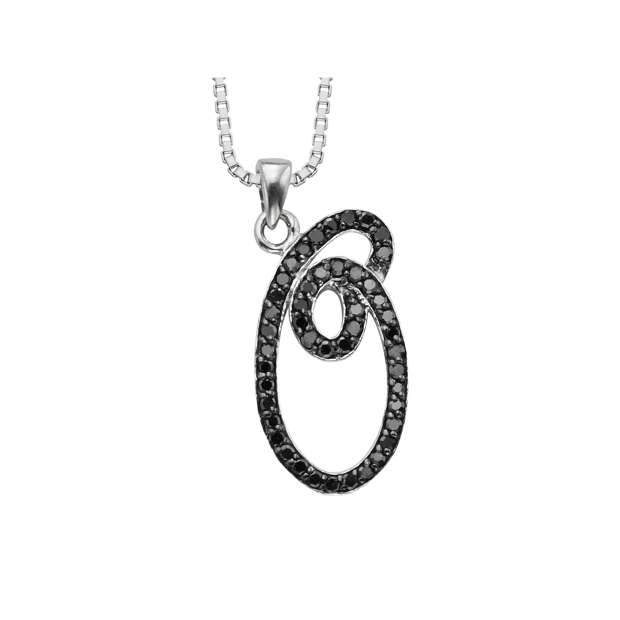 Jewelexcess Sterling Silver 1/4-ct. T.W. Black Diamond Initial Pendant, Women's, Size: 18", Q Product Image