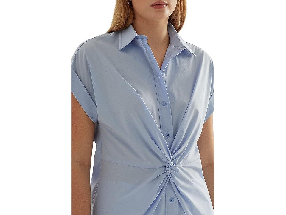 Lauren Ralph Lauren Twist-Front Cotton Short Sleeve Shirt (Pebble Blue) Women's Clothing Product Image