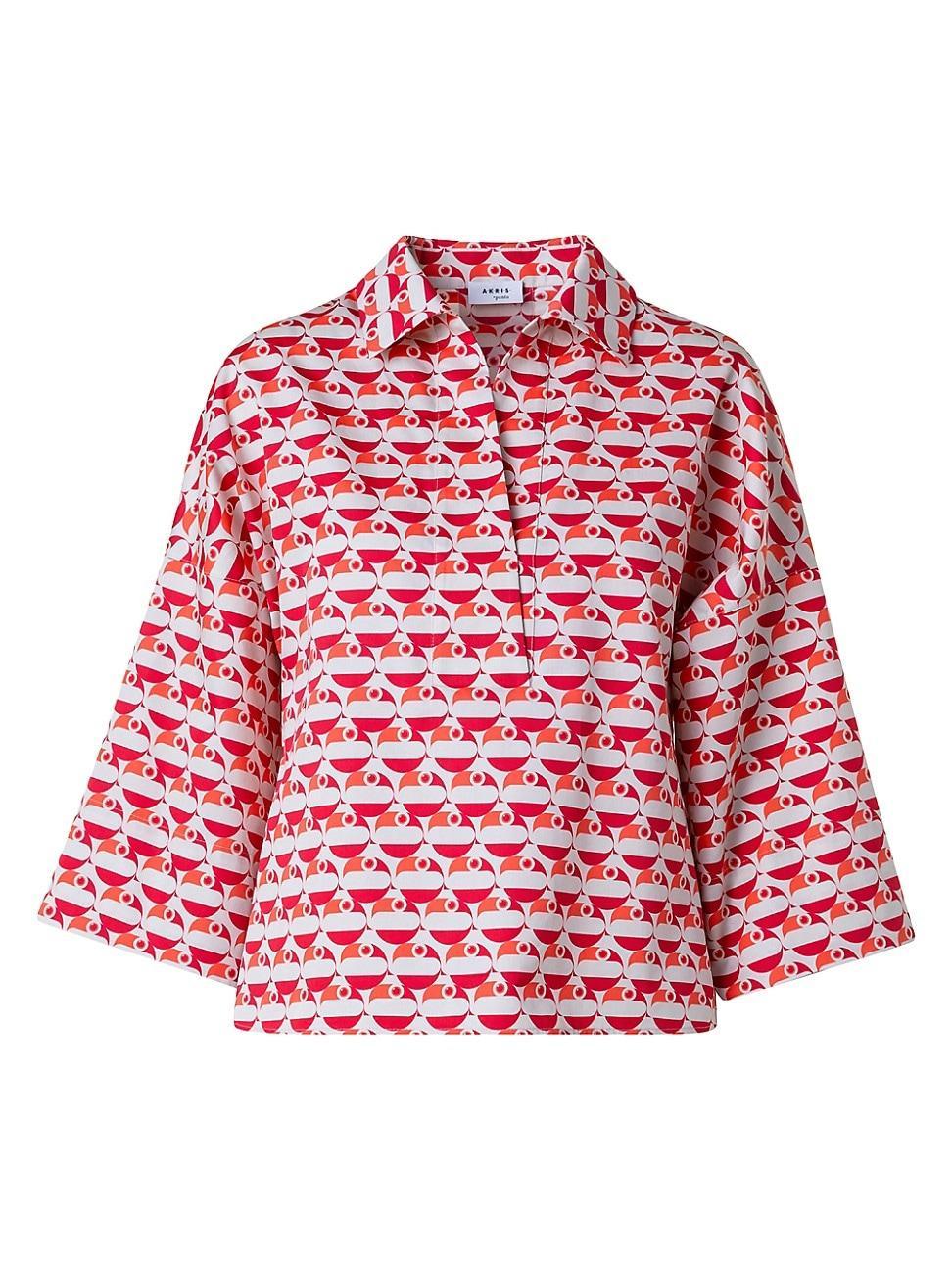 Cotton Satin Pelican Dot Printed Blouse Product Image