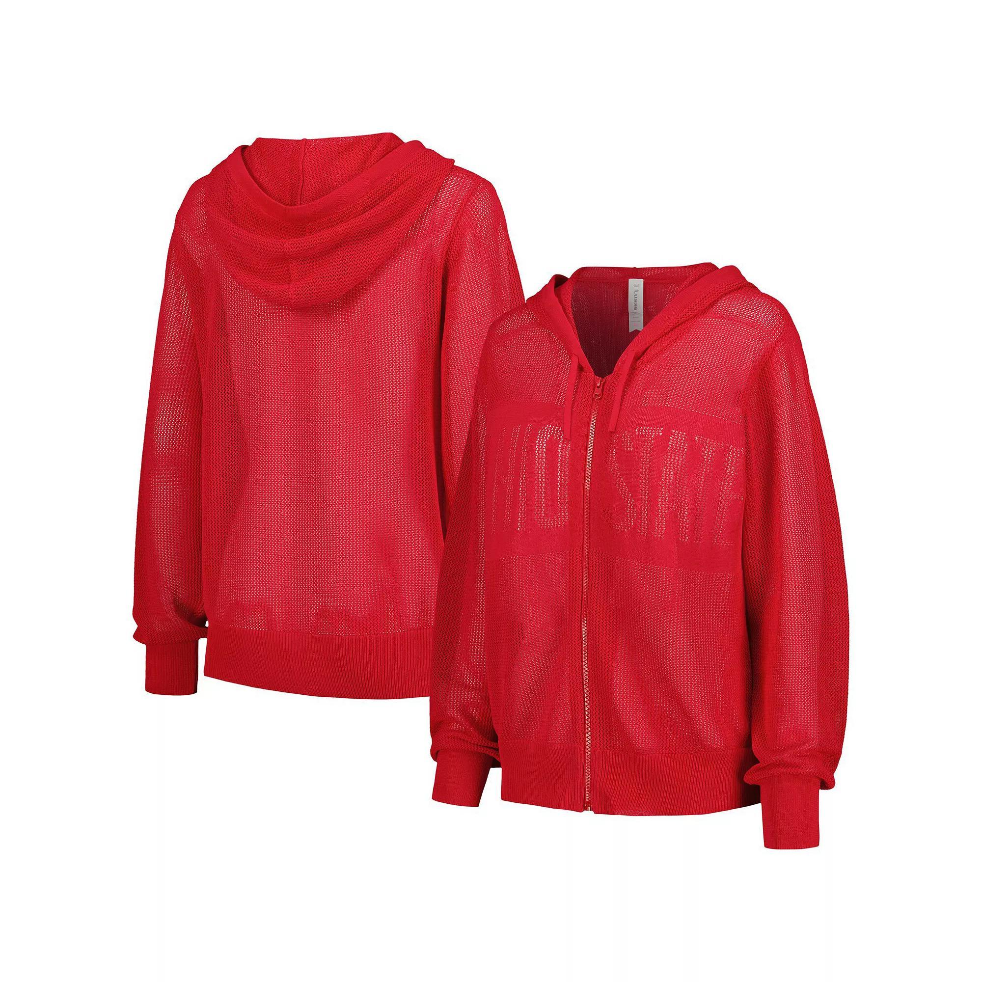 Women's Lusso Scarlet Ohio State Buckeyes Summer Tonal Mesh Full-Zip Hoodie Sweater, Size: XXL, Red Product Image