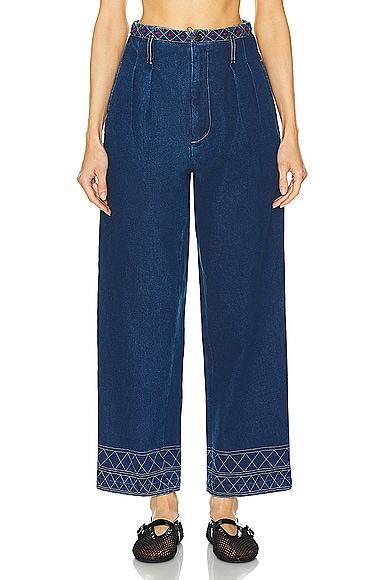 BODE Embroidered Murray Wide Leg in Blue Product Image