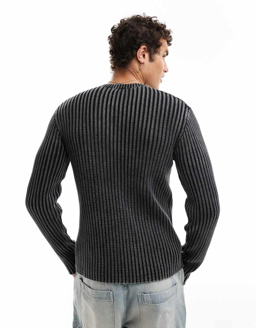 Weekday Morris slim v neck sweater in washed black Product Image