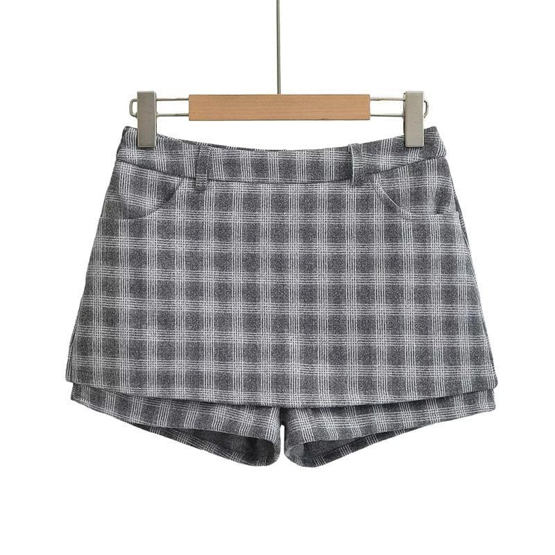 High Waist Plaid Mini Skort Product Image